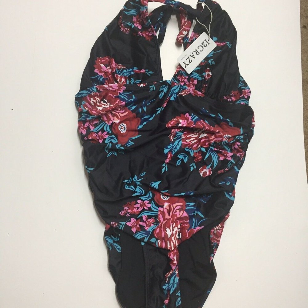 Womens L One Piece Swimsuit  Swimwear High V Neck Bathing Suit Floral